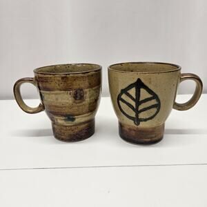 Vintage Japanese Pottery Stoneware Mug Set Of 2 Mid-Century Coffee Mug Cups